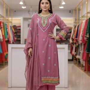 Ready-Made Georgette Dollar & Embroidery Work Three Piece for women in elegant white design