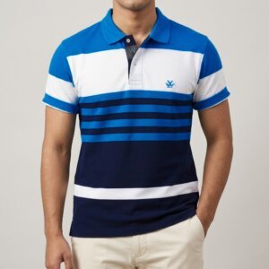 Casual Cotton Polo Shirt for men blue striped design