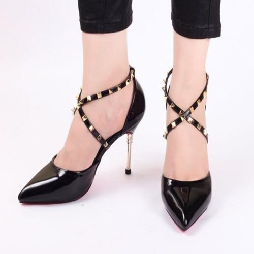 Cross Black High Heels for Ladies