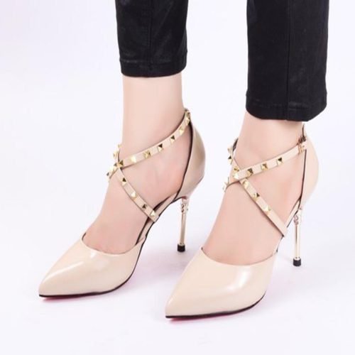 Cross Nude High Heels for Ladies